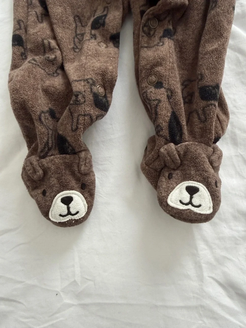 Childrens Brown Fleece Footed One-Piece with Puppy Print